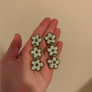 Gold and White Flower Beaded Earrings